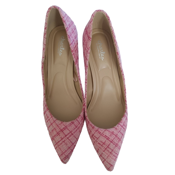 Charles By Charles David Pink Herringbone Textured Heels Coquette - Picture 3 of 5